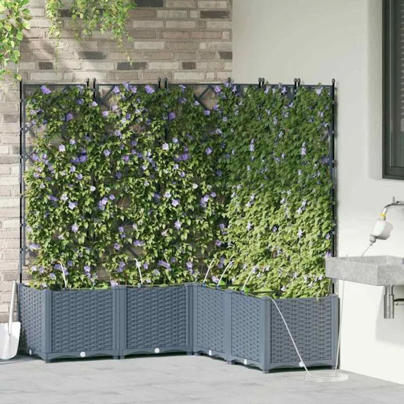 vidaXL Gartenpflanzer aus Stahl und Kunststoff, Hellgrau, B/T/H: 120 x 120 x 142 cm - Bild 1