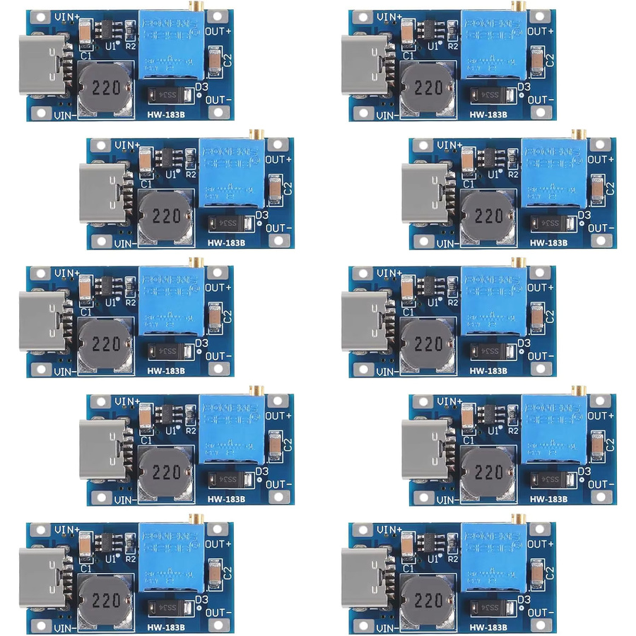 10 Stück MT3608 Einstellbare Step-Up-Module Spannungsregler mit USB-C und Micro-USB Anschluss, DC-DC-Aufwärtswandler 2V-24V auf 5V-28V 2A, Blau - Bild 2