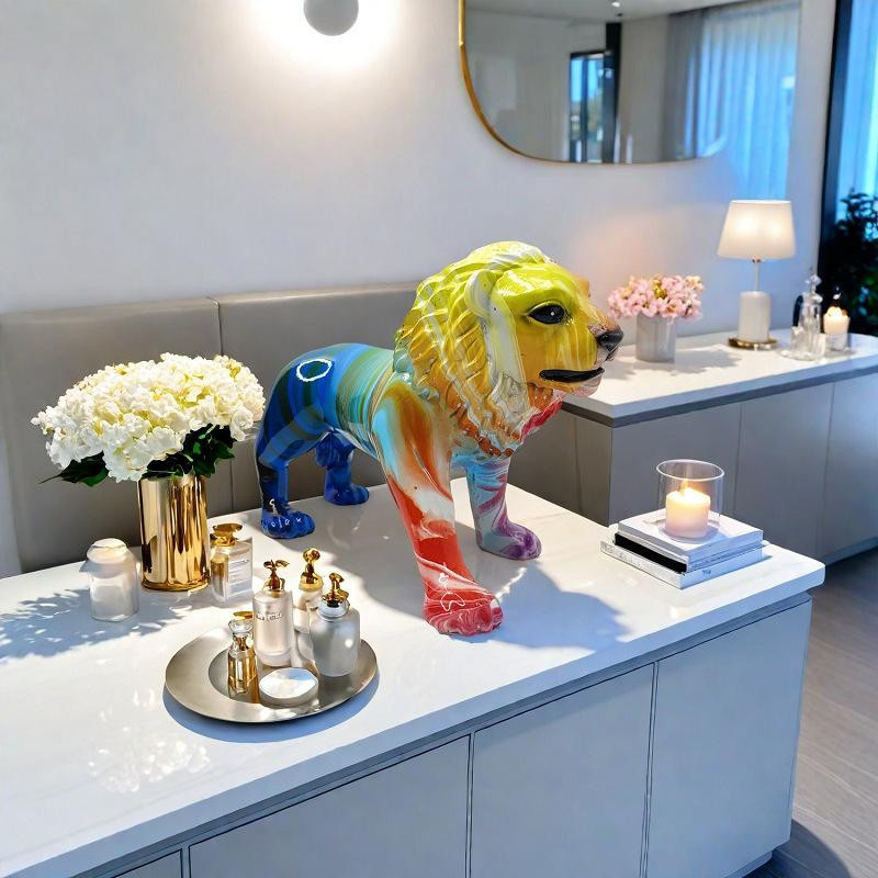 Yiran Furniture Löwen-Tierfigur aus Harz als Tischdekoration in Multicolour - Bild 2