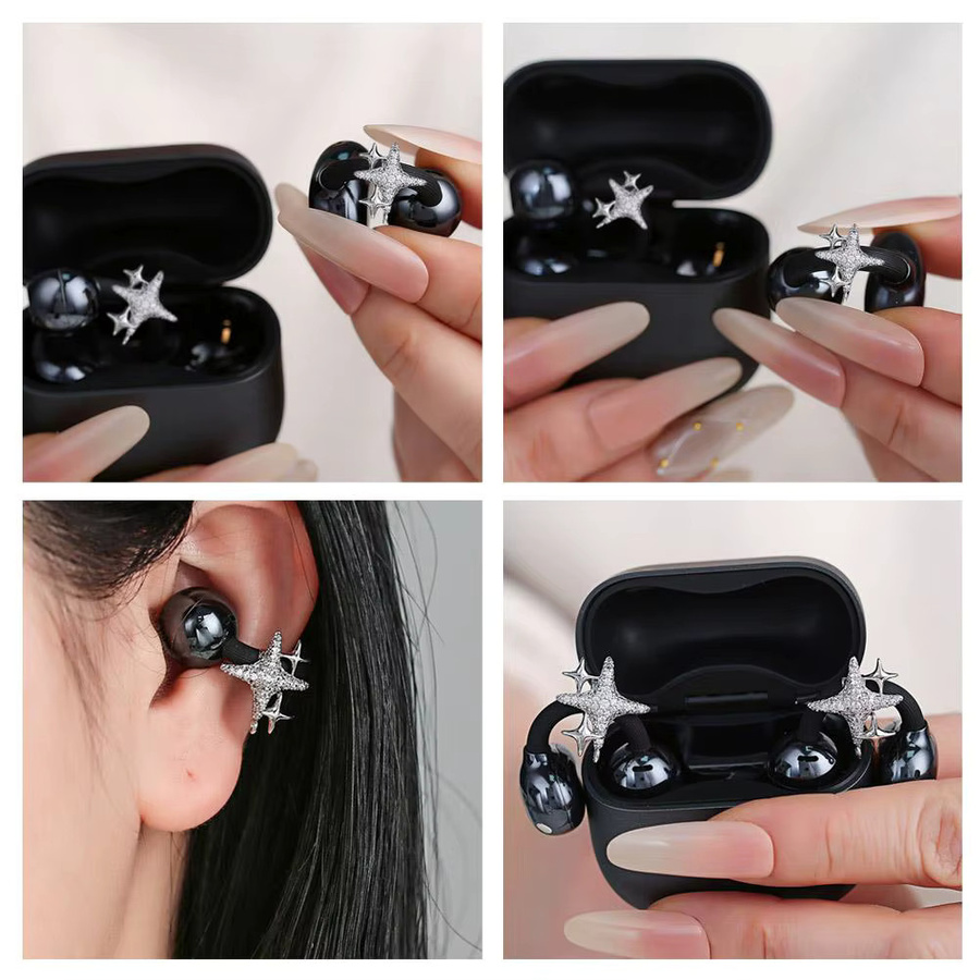 STERN Ohrclip-Dekoration mit Diamant-Schnalle und Zirkon für Bluetooth-Kopfhörer, Silber, Unisex - Bild 3