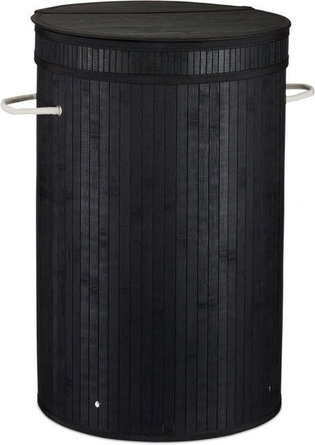Relaxdays Wäschekorb aus Bambus mit Klappdeckel, Schwarz, B: 63 cm, T: 40 cm - Bild 1
