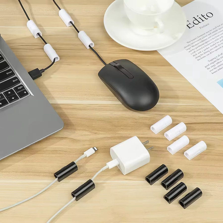 Kabel Organizer Clips aus Kunststoff mit Selbstkleber zur Kabelmanagement-Fixierung in Weiß - Bild 2