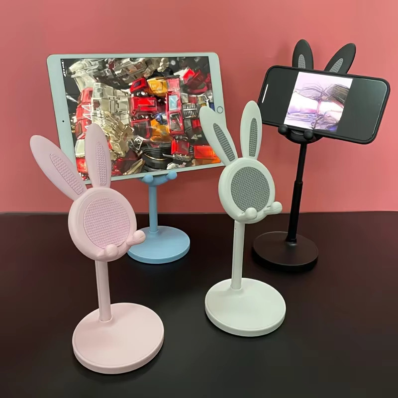 VIKEFON Tragbarer Cartoon-Hase Desktop-Handyhalter in Pink, höhenverstellbar für iPhone, Samsung, Kindle, iPad und Switch - Bild 2