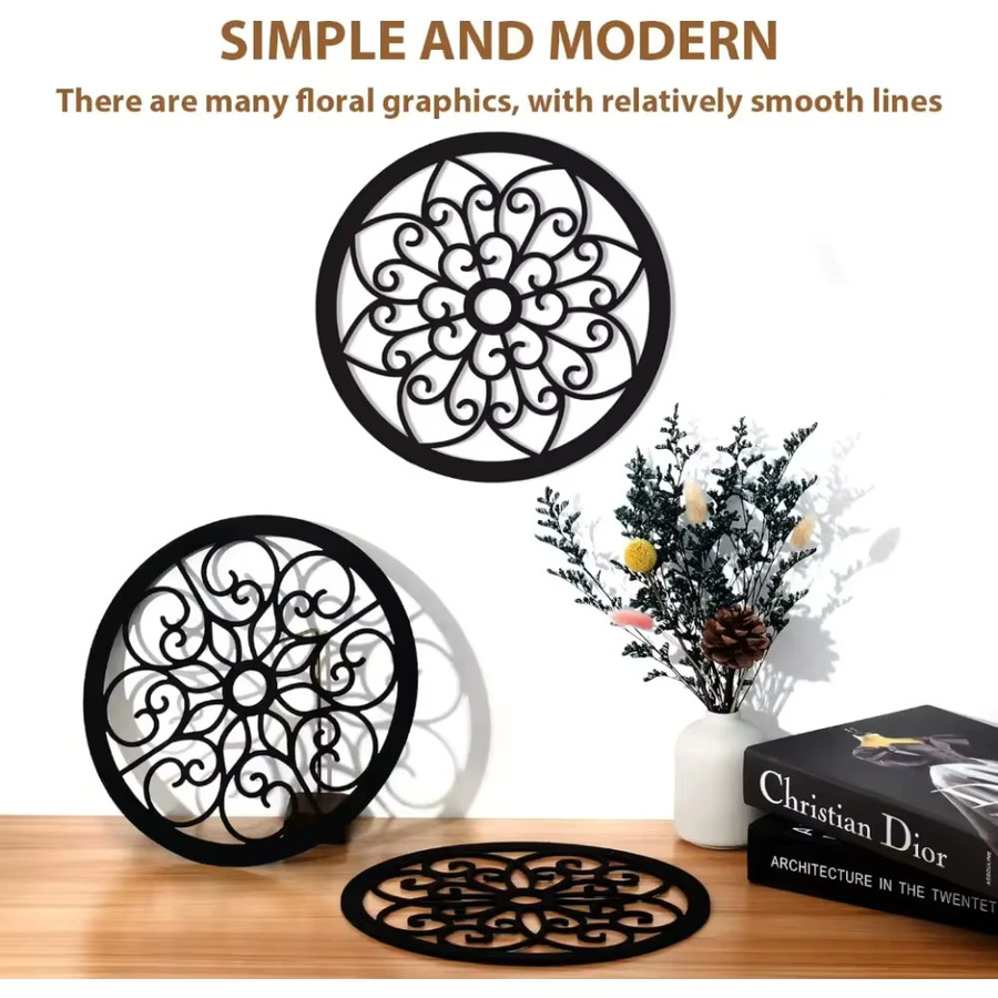 CIFBUY 3er-Set Wanddekoration aus Metall in Schwarz, runde Mandala- und Floral-Designs im rustikalen Bauernhausstil, Durchmesser: 25,4 cm - Bild 3