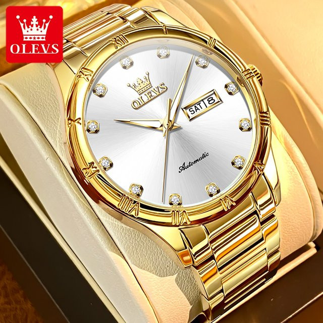 OLEVS Armbanduhr, Mechanische Uhr, Edelstahl, Silber, Gold, Diamant, Herren - Bild 1