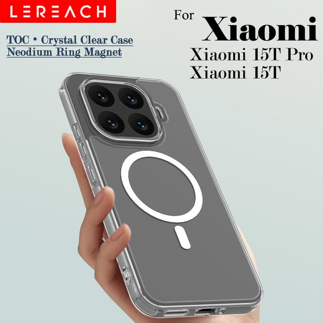 Lereach Magnetische Handyhülle für Xiaomi 15T Pro, Transparent, Stoßfeste 4-Ecken Schutzhülle mit kabelloser Ladefunktion - Bild 1
