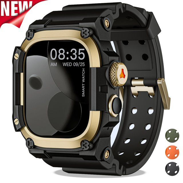 CAOWTAN Uhrenarmband Silikon, mit Metall-Bumper-Cover, Apple Watch Ultra 49mm - Bild 1