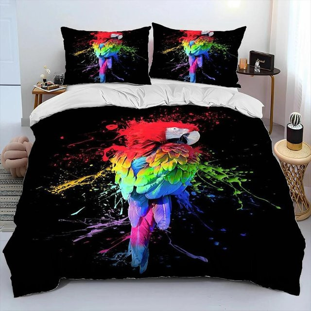 Bettwäsche-Set mit buntem Papageien-Ara-Motiv von JMG Household Supplies, 3-teiliges Set aus Bettbezug und Kissenbezügen aus Mikrofaser, B/H: 150 x 200 cm, Mehrfarbig - Bild 1