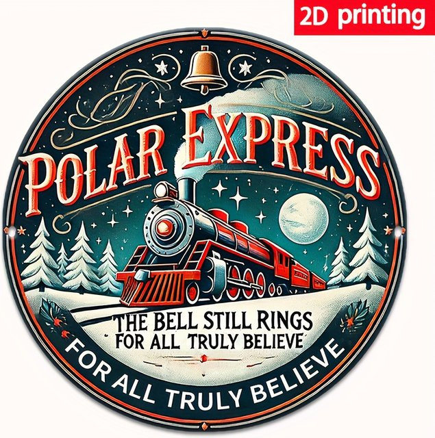 Potdemiel Rundes Eisenschild Polar Express Weihnachtsdeko in Schwarz und Mehrfarbig - Bild 1