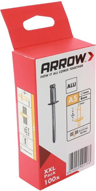 Arrow Blindniete RA aus Aluminium in Silber, Durchmesser: 5 mm, Länge: 8 mm, 100 Stück - Bild 1