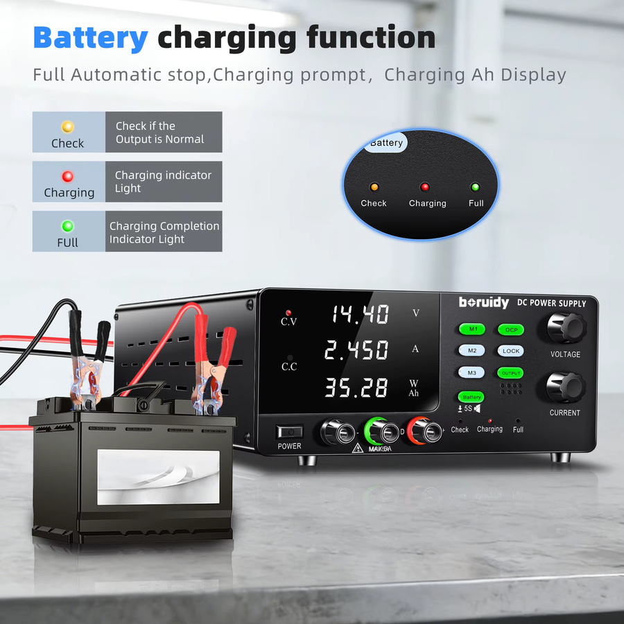 Boruidy Labor-Gleichstromversorgung Schwarz, variabel 15V-60V 20A-30A, hochpräzises Schaltnetzteil für Lithium-Batterie-Ladetests und Batterieaktivierung mit OCP, M1-M3 - Bild 3