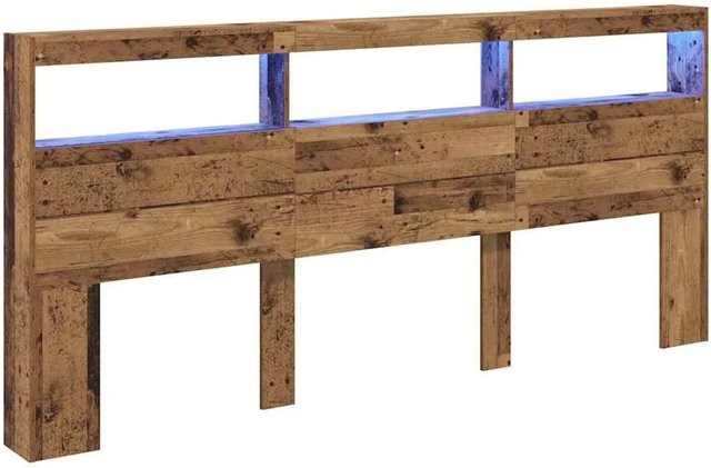 vidaXL Kopfteil mit Regal in Altholz-Optik, braun, mit integrierter Beleuchtung und USB-Ladeport, B: 220 cm, T: 17 cm, H: 102 cm - Bild 1