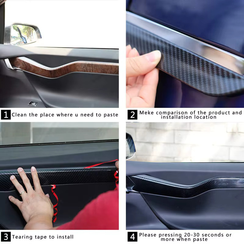 Tesla Modell S 2014-2017 Türverkleidung Innenverkleidung Autozubehör, 8 Stück, Schwarz - Bild 2