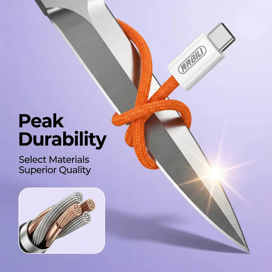NNBILI USB-C zu USB-C Kabel 60W PD Schnelles Ladekabel Geflochten in Grau und Orange für iPhone, Samsung, Xiaomi, Laptop und HUAWEI - Bild 6