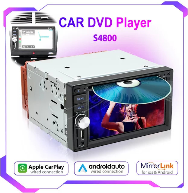 Icreative Universal Auto MP5-Player mit 6,2 Zoll Display, Carplay und Android Auto, Multimedia-Stereo mit DVD, FM Radio, USB, TF-Karte und Aux in Schwarz - Bild 1