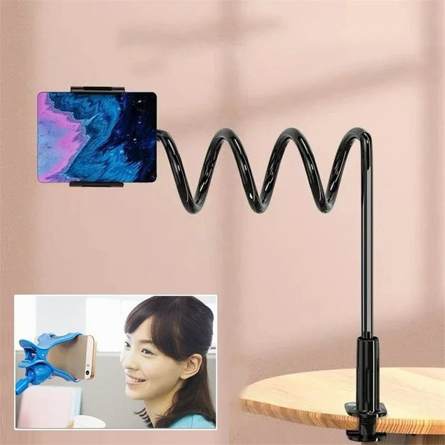 Handyhalterung mit Clip und flexiblem Schwanenhals-Arm als Lazy Bracket Klemme für iPhone 15 Pro Max in Schwarz - Bild 1