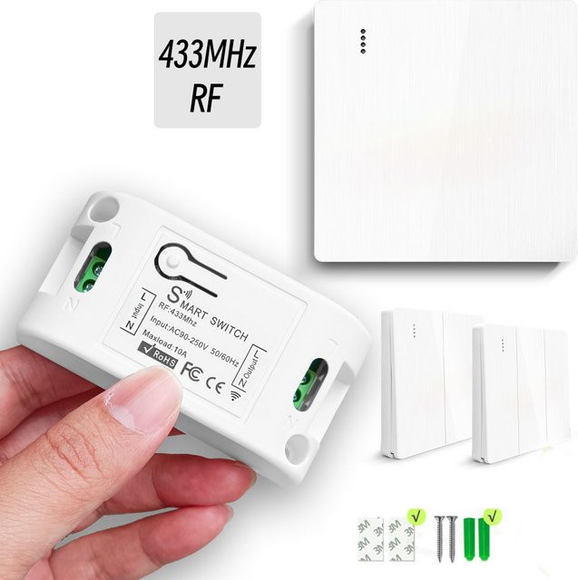 Szaoju Drahtlose Funk-Fernbedienung mit Wandpanel-Empfänger und Sender, 433MHz RF Relais-Schalter für LED und Lampen, Weiß - Bild 1