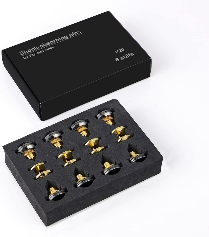 Pailvens Lautsprecherspikes Set mit 8 höhenverstellbaren Subwoofer-Spikes aus Kupferlegierung und 16 Klebepads in Gold oder Schwarz - Bild 2