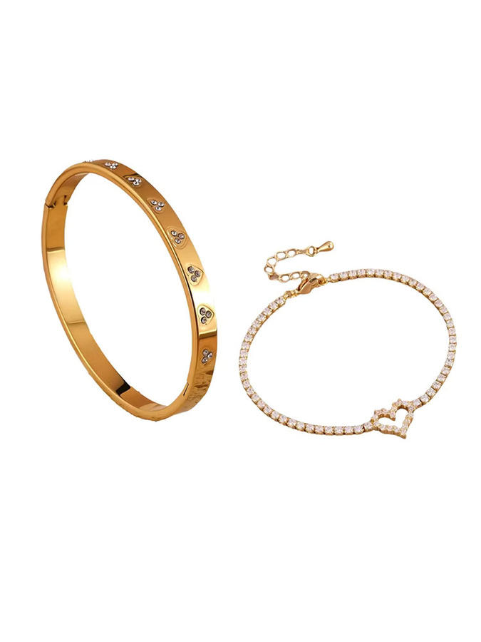 Yupsk Schmuck-Set, Tennisarmband und Armreifen, Edelstahl, Zirkonia, Damen - Bild 3