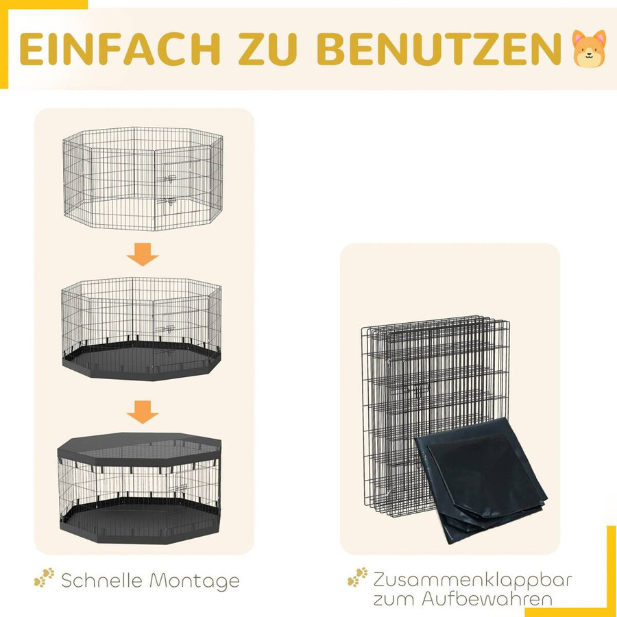 PawHut Welpenauslauf aus Metall in Schwarz für kleine und mittelgroße Hunde, wetterfest für Indoor und Outdoor, B/T/H: 159 x 159 x 76 cm - Bild 5