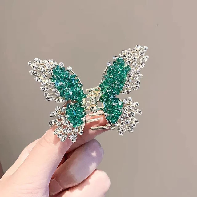 HIYAYZ Haarklammer, grüner Kristall-Schmetterling, Metall, Damen - Bild 1