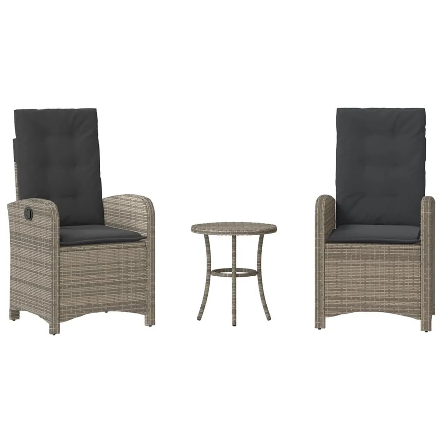 vidaXL 3-teiliges Bistro-Set aus Poly Rattan in Grau mit Kissen für Garten, Balkon oder Hinterhof - Bild 2