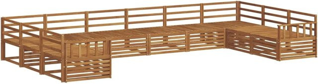 vidaXL Sofagarnitur aus Massivholz Akazie in Natur Braun, 10-teiliges U-Shape Ecksofa Set mit Latten-Design - Bild 1
