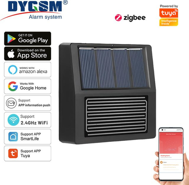 Tuya Zigbee Regensensor mit Echtzeit-Regenwarnungen, solarbetrieben und IP65 wasserdicht für Smart Home Garten- und Bewässerungssysteme in Schwarz oder Weiß - Bild 1