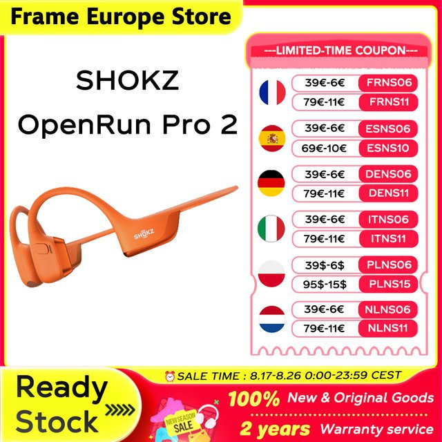 Shokz OpenRun Pro 2 Sportkopfhörer mit Knochenleitungstechnologie, kabellos, Bluetooth 5.3, IP55 wasserdicht, Orange - Bild 1