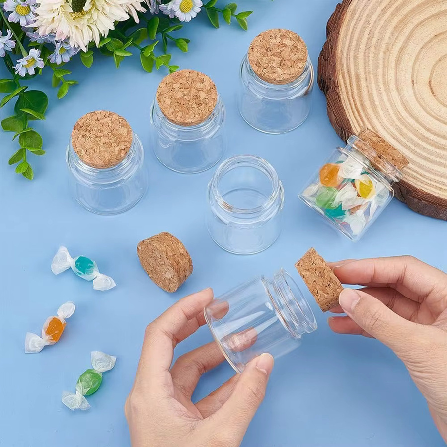 8 Stück Mini-Glasflaschen mit Korkstopfen in Transparent, 50 ml Wunschflaschen für DIY-Projekte und Hochzeitsdeko - Bild 2