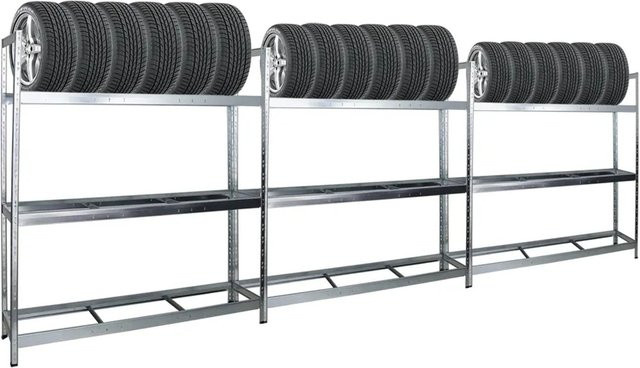 PROREGAL Reifenregal Tiger XL 3er Set, verzinkt und pulverbeschichtet, Farbe Silber, H x B x T: 200 x 180 x 45 cm - Bild 1