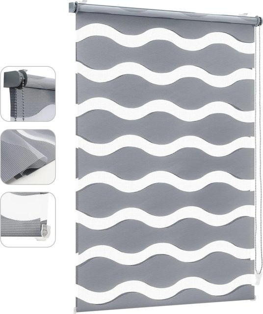 Sekey Doppelrollo Day & Night Klemmfix aus Polyester in Dunkelgrau, B: 80 cm, H: 210 cm - Bild 1