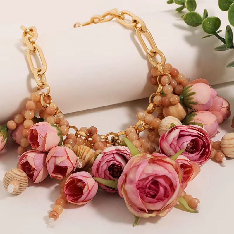 Halskette mit Rosen-Cluster-Perlen, Gold, Damen, Mädchen - Bild 2