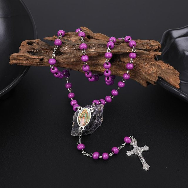 YIRAN Rosenkranz Halskette, Holz, Kreuz Anhänger, Unisex - Bild 1