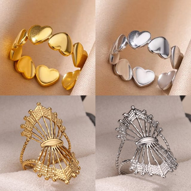 ICFTZWE Ring, Edelstahl, Gold, Damen, Herz-Öffnung - Bild 1