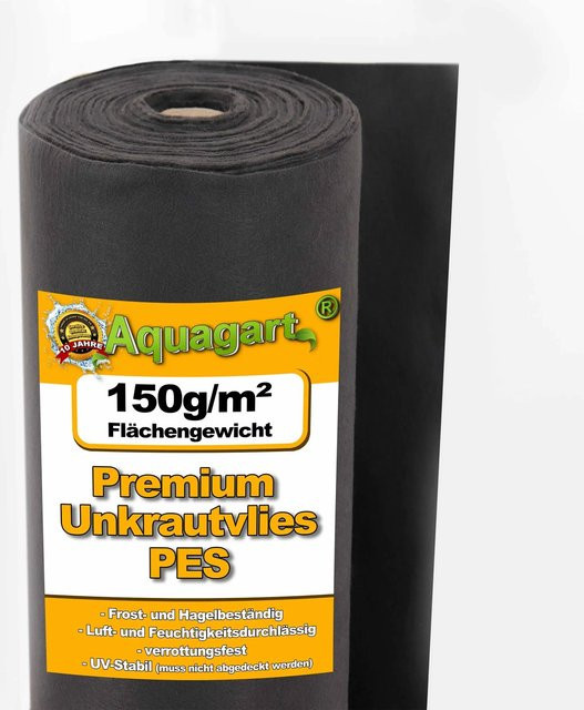 Aquagart Unkrautvlies Mulchvlies Bodengewebe aus Polyester in Schwarz, 10m² (Breite: 1 m) - Bild 2