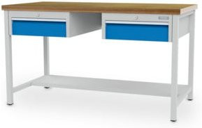 Bedrunka+Hirth Arbeitstisch mit Hängeschubladenblock in Weiß aus Stahl und Holz - Bild 1