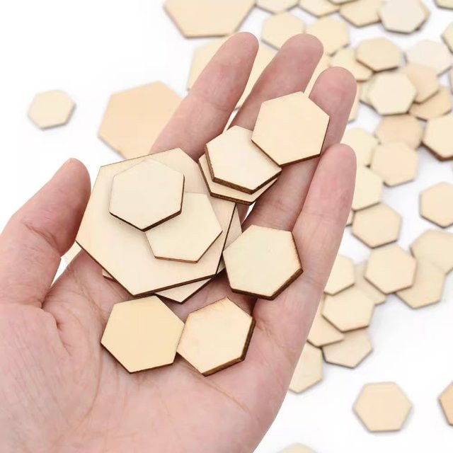 Sechseckige Holzspäne in Beige für DIY-Projekte und Heimdekoration, 100 Stück - Bild 1