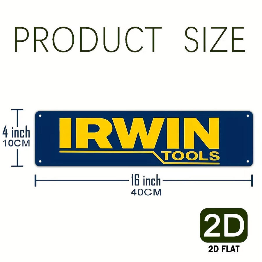 Vintage IRWIN Tools Aluminiumschild als rustikale Wanddekoration in Gelb und Blau - Bild 2