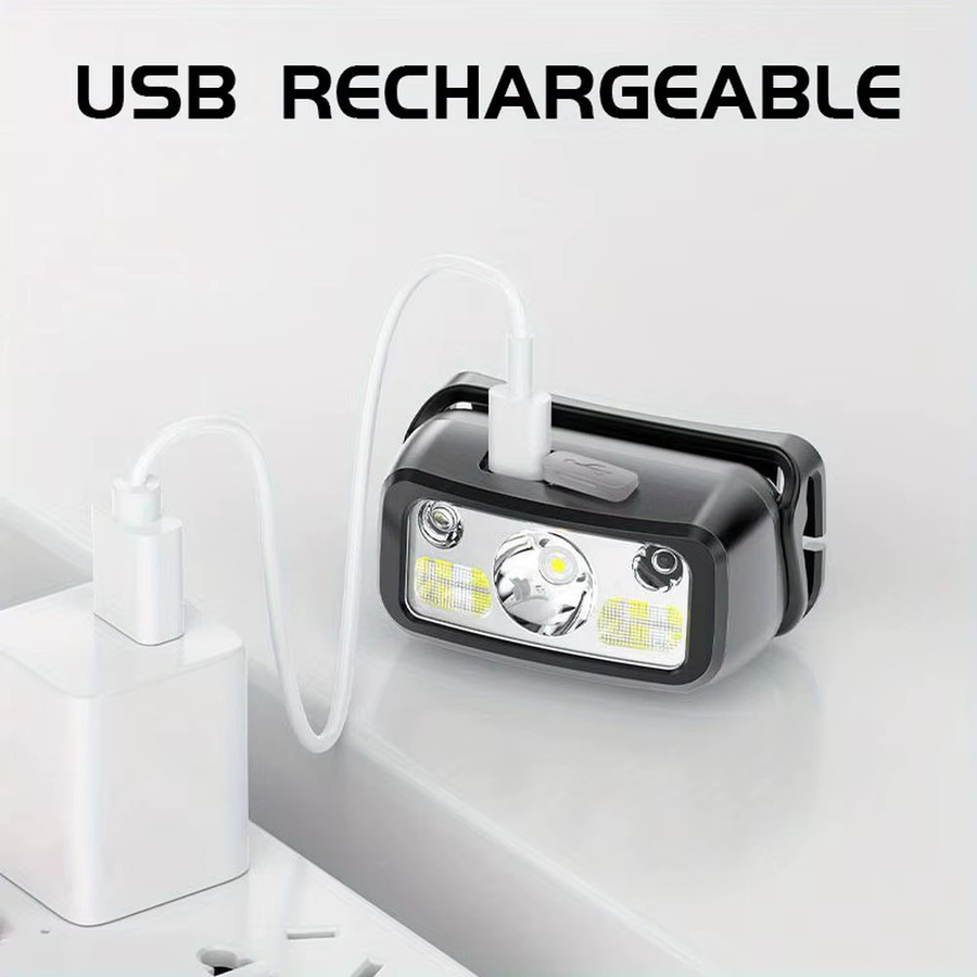KDULIT COB-LED-Sensor-Stirnlampe in Schwarz mit USB-Wiederaufladung und Bewegungssensor - Bild 3