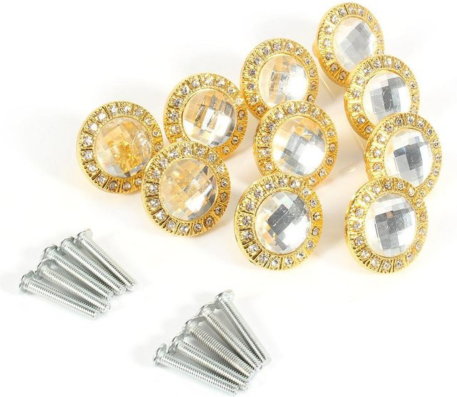 CosyHome Set aus 10 Kristall Glas Möbelknöpfen mit Diamant-Optik in Gold und Zink, ideal für Kleiderschrank, Schublade und Tür - Bild 1