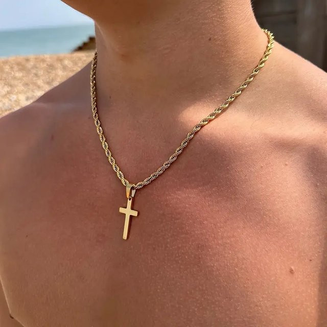 DAIPAN Halskette Edelstahl, Gold, Kreuz Anhänger, Unisex - Bild 1