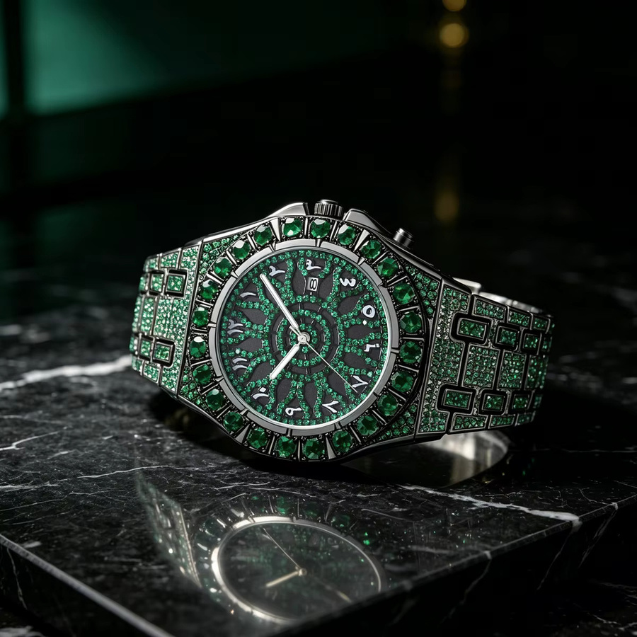 ZBJP Armbanduhr Edelstahl, Diamantbesetzt, Quarz, Schwarz, Herren - Bild 2