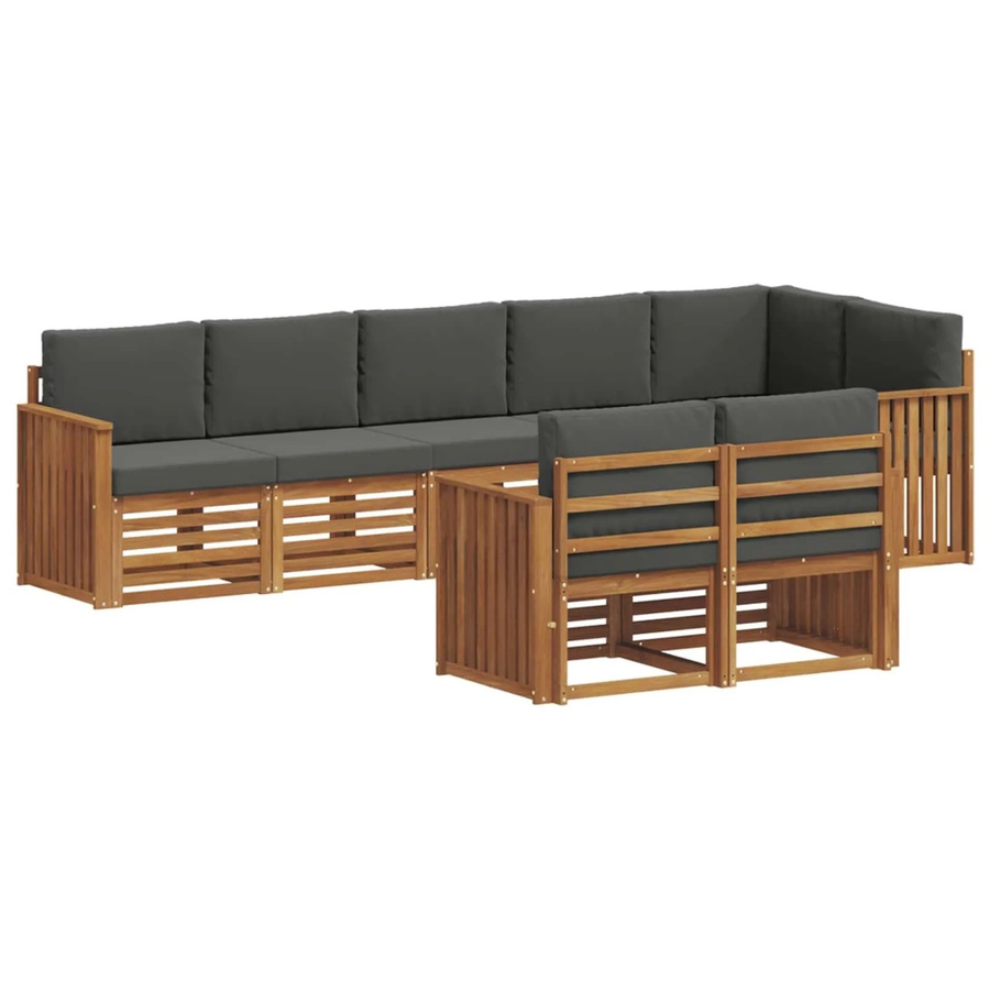 vidaXL Sofagarnitur 8-teilig L-Form aus Massivholz Akazie in Natur und Anthrazit mit Sitzkissen und Rückenpolstern - Bild 2