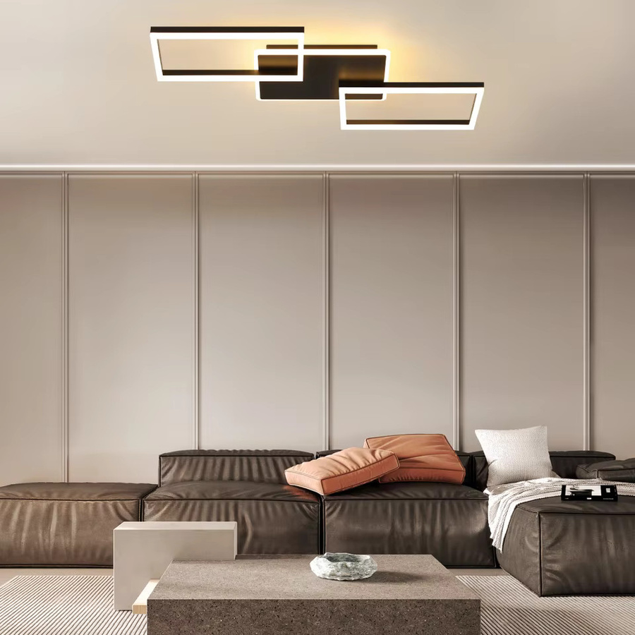 NETTLIFE Moderne LED Deckenleuchte Schwarz mit 3 verschränkten Rahmen, dimmbar, Fernbedienung und Timer - Bild 2