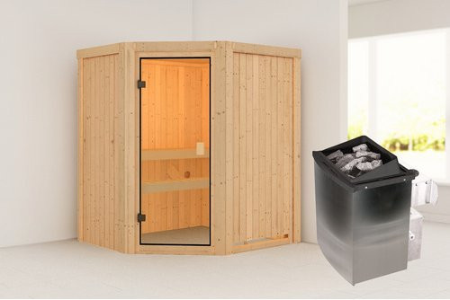 Karibu Sauna Käsma aus Fichte in Braun für 4 Personen mit 9 kW Ofen, B/T/H: 170 x 151 x 198 cm - Bild 1