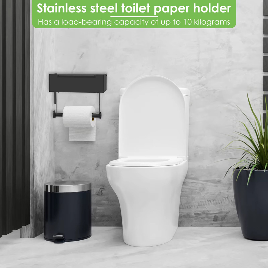 Edelstahl Toilettenpapierhalter in Schwarz als Wandhalterung mit Staubschutz und Regal Organizer für dein Badezimmer - Bild 4