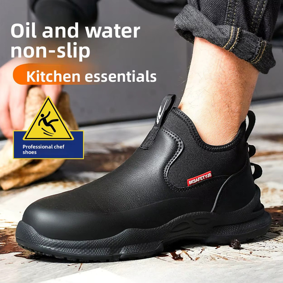 QHSPE Herren-Arbeitsschuhe in Schwarz, rutschfest und ölbeständig, leichte Kochschuhe mit weicher Sohle - Bild 2