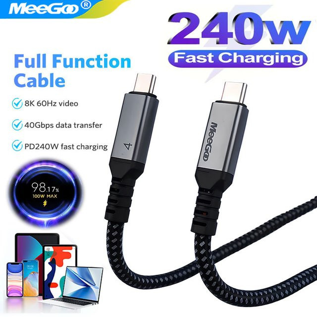 MeeGoo USB Typ C Schnellladekabel 240 W in Schwarz für Samsung, iPhone, Xiaomi und iPad - Bild 1