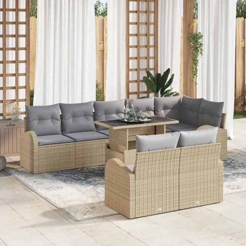 Vidaxl Garten-Sofa-Set aus 9 Teilen in Beige und Grau, modernes Polyrattan Loungemöbel-Set, B/T/H: 100 x 55 x 73 cm - Bild 1